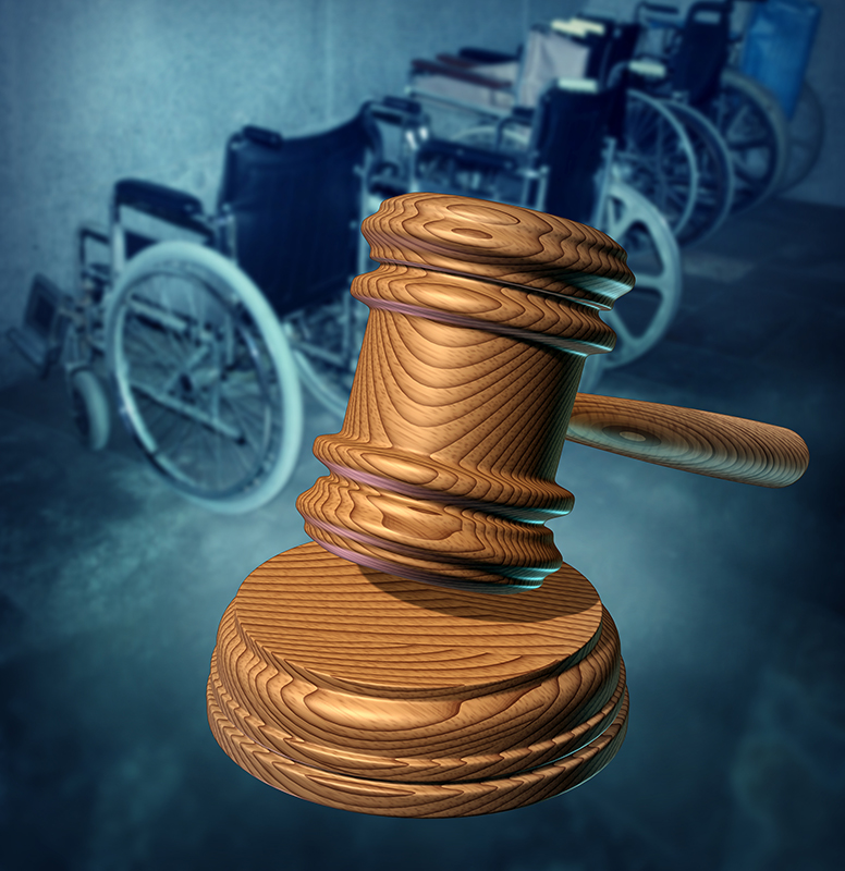 Voting Laws Image of Mallet over wheelchairs