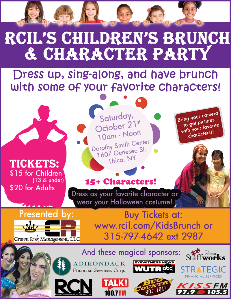 Colorful flyer with pictures of kids, character's from last year's event, information about how to register